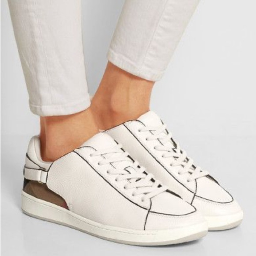 BURBERRY White Leather Checkered Women's Sneakers